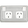 Socket Flat Plate Rocker Double White Satin Chrome H72xW115mm in Satin Chrome