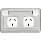 Socket Flat Plate Rocker Double White Satin Chrome H72xW115mm in Satin Chrome