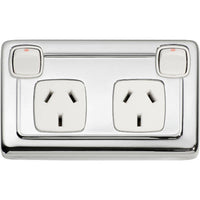 Socket Flat Plate Rocker Double White Chrome Plated H72xW115mm in Chrome Plated