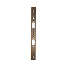 Momo roller mortice lock forend plate in brass finish, showing the detailed metal plate and mounting hardware for door installation.