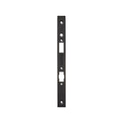Momo roller mortice lock forend plate in black metal, showing its sleek design and mounting details.