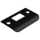 Black 70mm D-shaped strike plate by Style Finish Doorware, showing close-up of the metal latch and strike surface.