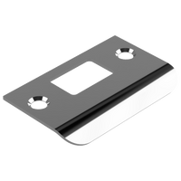 70mm D-shaped strike plate by Style Finish Doorware, showing a polished chrome finish and mounting holes for door latch installation.