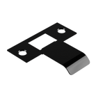 Black extended latch strike plate for doors, 040mm size, by Style Finish Doorware, showing the durable metal plate with latch opening.