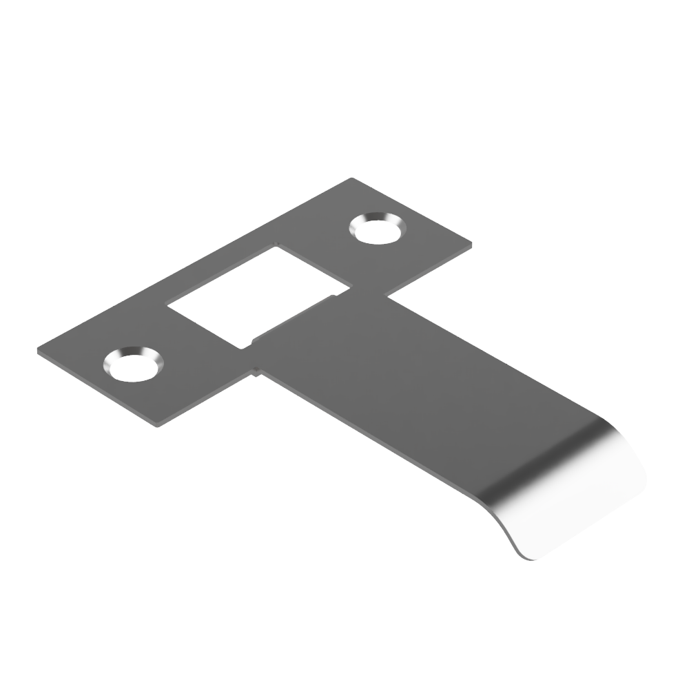 Extended latch strike plate 060mm by Style Finish Doorware, showing a metallic strike plate with screw holes for door installation.