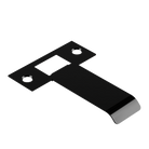 Black extended latch strike plate by Style Finish Doorware, 70mm length, showing the metal plate with latch opening.