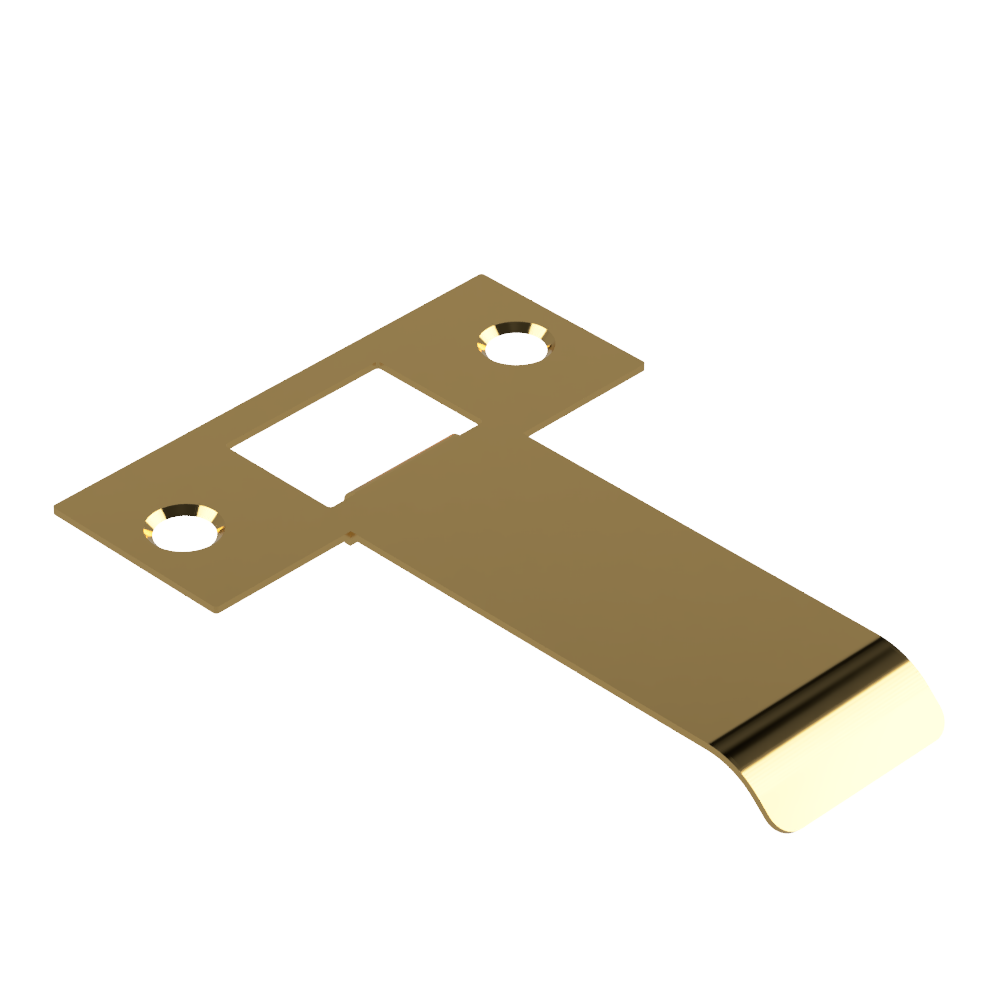 Extended latch strike plate by Style Finish Doorware, 70mm length, in a sleek silver finish, shown mounted on a door frame.