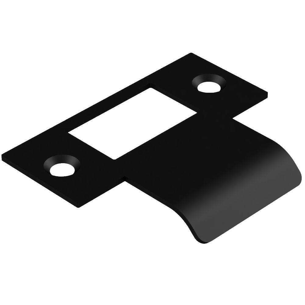 Black extended AUS mortice lock strike plate by Style Finish Doorware, 030mm length, metal installation hardware for secure door locking.