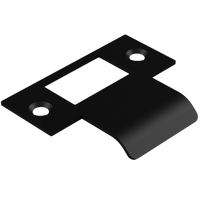 Black extended AUS mortice lock strike plate by Style Finish Doorware, 030mm length, metal installation hardware for secure door locking.
