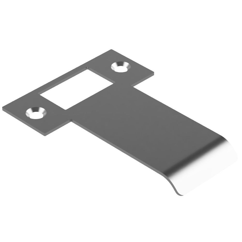 Extended AUS mortice lock strike plate by Style Finish Doorware, 070mm size, metal construction, installed on door frame.