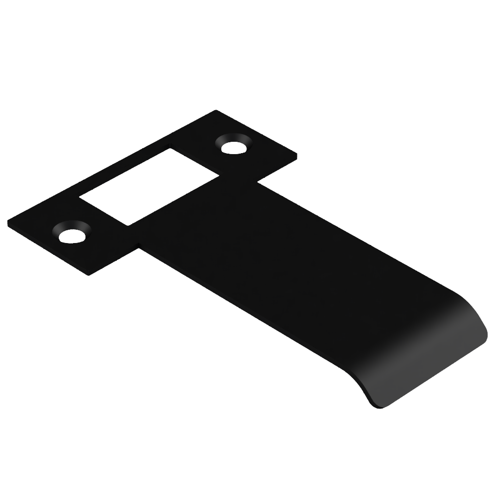 Extended AUS mortice lock strike plate by Style Finish Doorware, 80mm length with black finish, for secure door fitting.