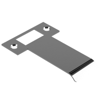 Extended AUS mortice lock strike plate by Style Finish Doorware, 080mm length with polished nickel finish, installed on door frame.