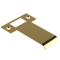 Extended AUS mortice lock strike plate by Style Finish Doorware, 080mm size, visible metal plate with screw holes for door security.