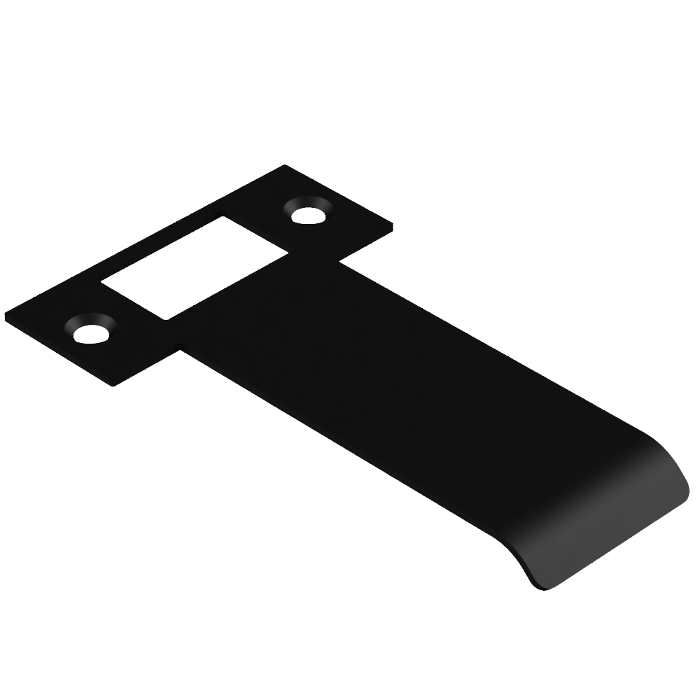 Extended AUS mortice lock strike plate by Style Finish Doorware, 090mm length, black finish, designed for secure door locking.