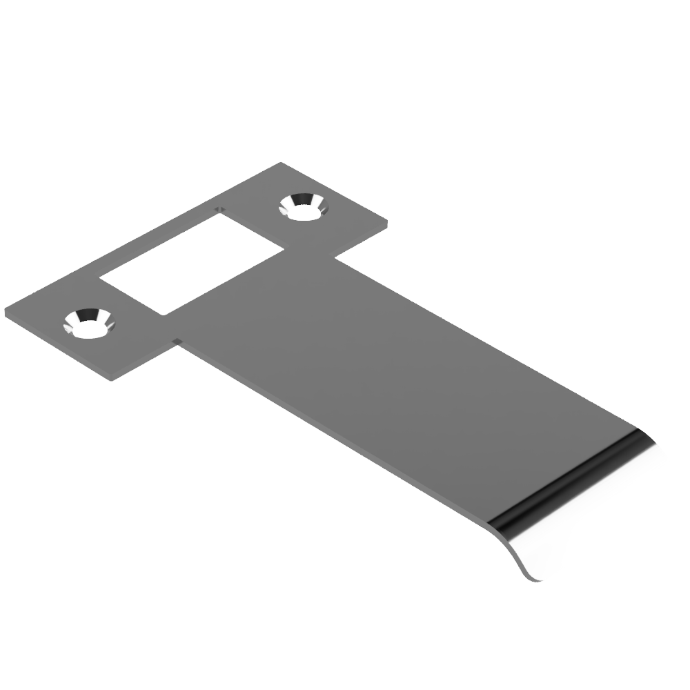 Extended AUS mortice lock strike plate by Style Finish Doorware, 090mm length, made of durable metal with a polished chrome finish.