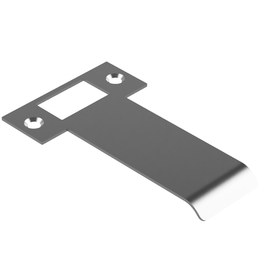 Extended AUS mortice lock strike plate by Style Finish Doorware, showing polished nickel finish and 090mm length for door security.