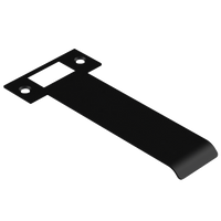 Black 130mm AUS mortice lock strike plate by Style Finish Doorware, showing the metal plate with screw holes for door installation.