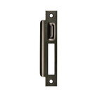 Momo roller mortice lock strike plate in dark brass finish, metal hardware for secure door framing, detailed close-up image