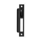 Momo roller mortice lock strike plate in black metal, designed for secure door installation and enhanced durability.