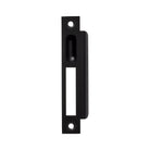 Momo roller mortice lock strike plate in black metal with mounting holes for secure door fitting