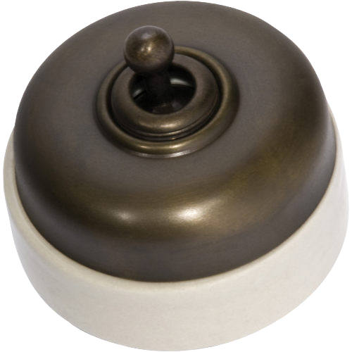 Switch Ivory Porcelain Base Antique Brass D60xP48mm in White / Antique Brass