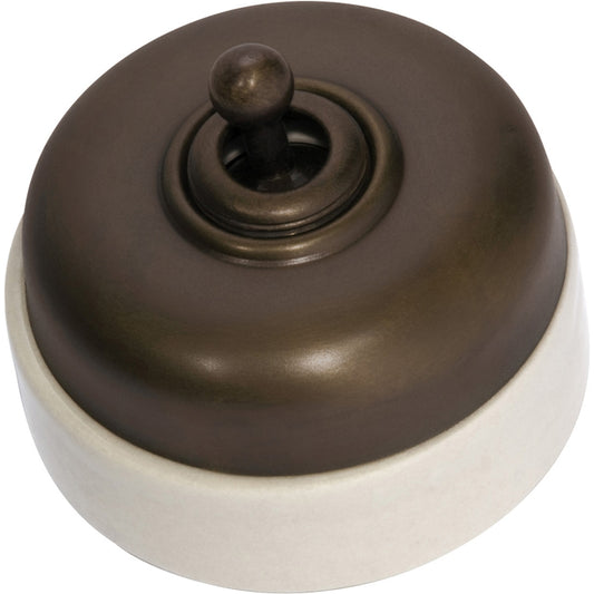 Switch Ivory Porcelain Base Antique Brass D60xP48mm in White / Antique Brass