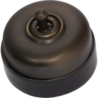 Switch Black Porcelain Base Antique Brass D60xP48mm in Antique Brass