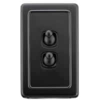 Switch Flat Plate Toggle 2 Gang Matt Black H115xW72mm in Matt Black