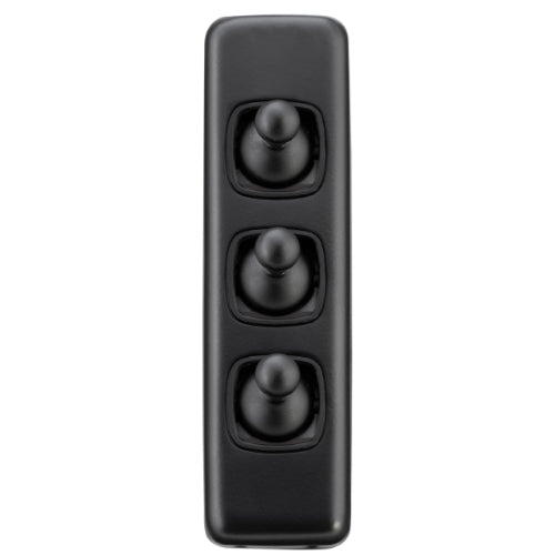 Switch Flat Plate Toggle 3 Gang Matt Black H108xW30mm in Matt Black