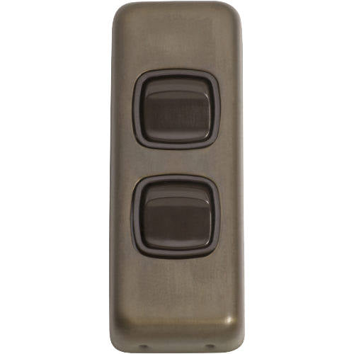 Switch Flat Plate Rocker 2 Gang Brown Antique Brass H82xW30mm in Antique Brass