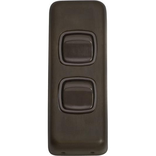 Switch Flat Plate Rocker 2 Gang Brown Antique Brass H82xW30mm in Antique Brass