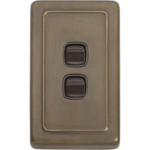 Switch Flat Plate Rocker 2 Gang Brown Antique Brass H115xW72mm in Antique Brass