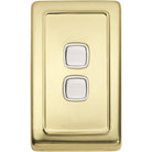 Switch Flat Plate Rocker 2 Gang White Polished Brass H115xW72mm in White / Polished Brass