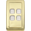 Switch Flat Plate Rocker 4 Gang White Polished Brass H115xW72mm in White / Polished Brass