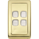 Switch Flat Plate Rocker 4 Gang White Polished Brass H115xW72mm in White / Polished Brass