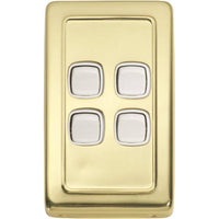 Switch Flat Plate Rocker 4 Gang White Polished Brass H115xW72mm in White / Polished Brass