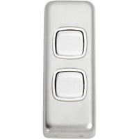 Switch Flat Plate Rocker 2 Gang White Satin Chrome H82xW30mm in Satin Chrome