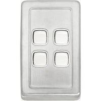 Switch Flat Plate Rocker 4 Gang White Satin Chrome H115xW72mm in Satin Chrome