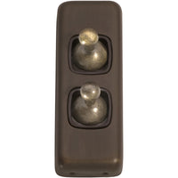 Switch Flat Plate Toggle 2 Gang Brown Antique Brass H82xW30mm in Antique Brass