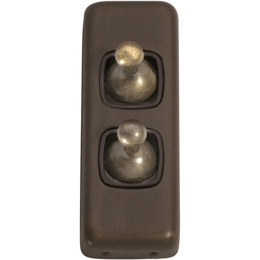 Switch Flat Plate Toggle 2 Gang Brown Antique Brass H82xW30mm in Antique Brass