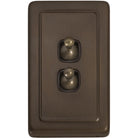 Switch Flat Plate Toggle 2 Gang Brown Antique Brass H115xW72mm in Antique Brass