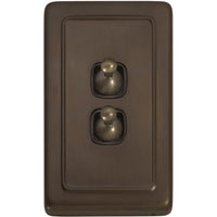 Switch Flat Plate Toggle 2 Gang Brown Antique Brass H115xW72mm in Antique Brass