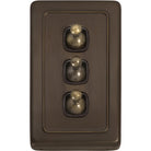 Switch Flat Plate Toggle 3 Gang Brown Antique Brass H115xW72mm in Antique Brass