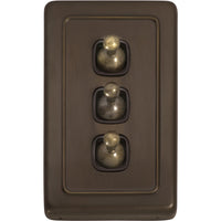Switch Flat Plate Toggle 3 Gang Brown Antique Brass H115xW72mm in Antique Brass