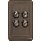 Switch Flat Plate Toggle 4 Gang Brown Antique Brass H115xW72mm in Antique Brass