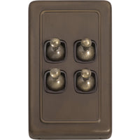 Switch Flat Plate Toggle 4 Gang Brown Antique Brass H115xW72mm in Antique Brass