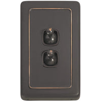 Switch Flat Plate Toggle 2 Gang Brown Antique Copper H115xW72mm in Antique Copper