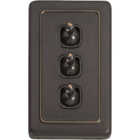 Switch Flat Plate Toggle 3 Gang Brown Antique Copper H115xW72mm in Antique Copper