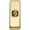 Switch Flat Plate Toggle 1 Gang White Polished Brass H82xW30mm in White / Polished Brass