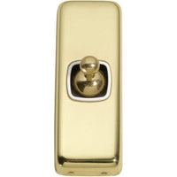 Switch Flat Plate Toggle 1 Gang White Polished Brass H82xW30mm in White / Polished Brass